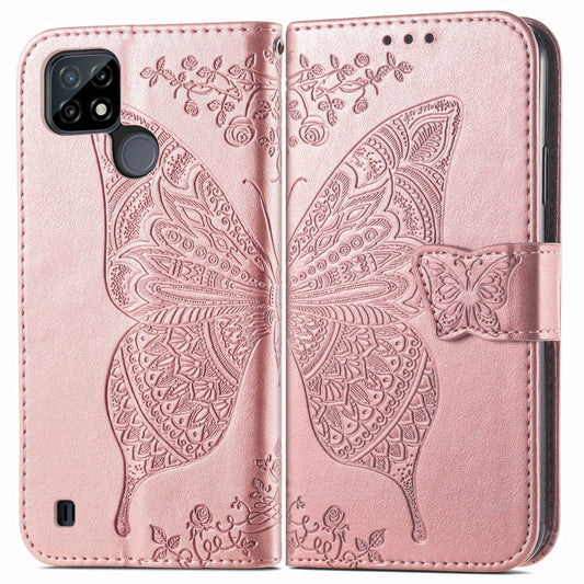 For OPPO Realme C21Y Butterfly Love Flowers Embossed Horizontal Flip Leather Case with Holder & Card Slots & Wallet & Lanyard(Rose Gold) by buy2fix