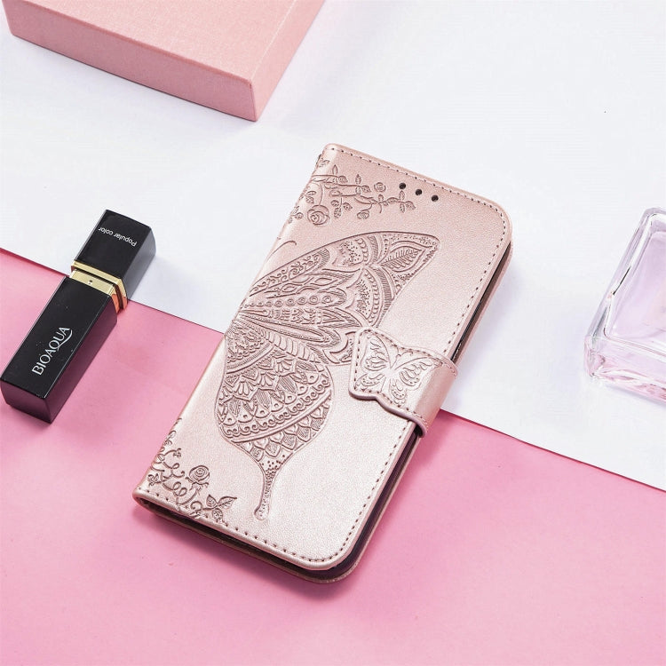 For OPPO Realme C21Y Butterfly Love Flowers Embossed Horizontal Flip Leather Case with Holder & Card Slots & Wallet & Lanyard(Rose Gold) by buy2fix
