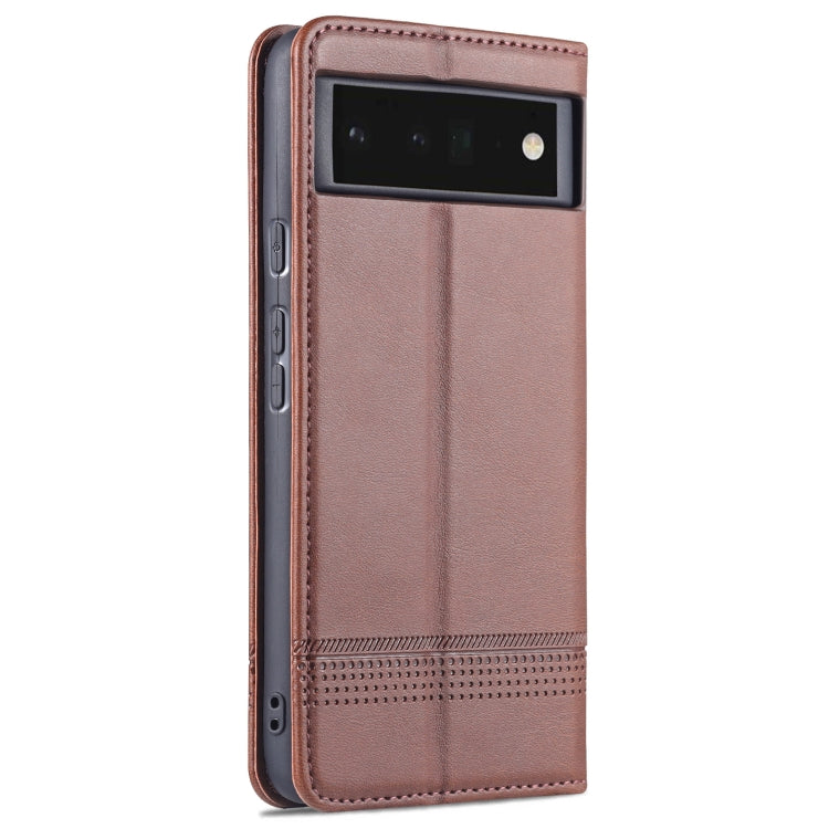 For Google Pixel 6 AZNS Magnetic Calf Texture Horizontal Flip Phone Leather Case(Dark Brown) - Google Cases by AZNS | Online Shopping UK | buy2fix