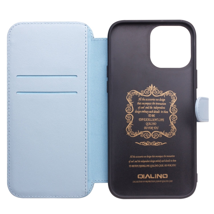 For iPhone 13 Pro QIALINO Magnetic Buckle Phone Leather Case with Card Slot (Sierra Blue) by QIALINO