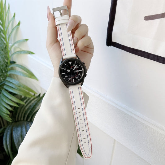 22mm Universal Tricolor Sewing Leather Watch Band(White) by buy2fix
