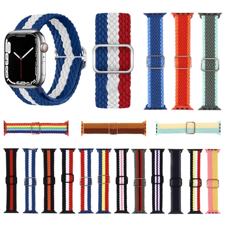 Adjustable Striped Woven Nylon Strap Watch Band For Apple Watch Series 9&8&7 41mm / SE 3&SE 2&6&SE&5&4 40mm / 3&2&1 38mm(Black White Purple) by buy2fix