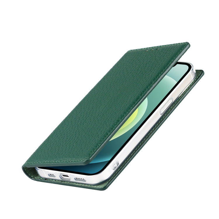 For iPhone 13 Litchi Texture Genuine Leather Phone Case With Lanyard & Holder & Card Slots & Wallet(Dark Green) - iPhone 13 Cases by buy2fix | Online Shopping UK | buy2fix