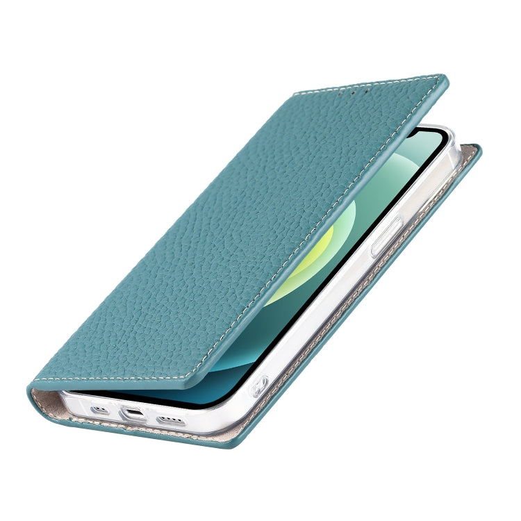 For iPhone 13 Litchi Texture Genuine Leather Phone Case With Lanyard & Holder & Card Slots & Wallet(Sky Blue) - iPhone 13 Cases by buy2fix | Online Shopping UK | buy2fix