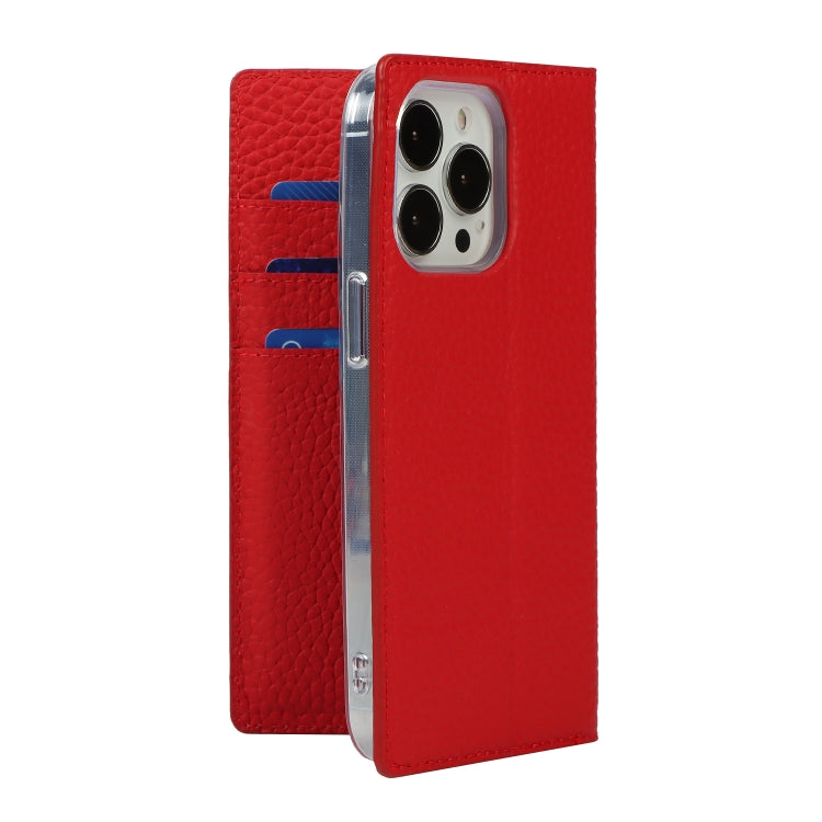 For iPhone 13 Pro Litchi Texture Genuine Leather Phone Case With Lanyard & Holder & Card Slots & Wallet (Red) - iPhone 13 Pro Cases by buy2fix | Online Shopping UK | buy2fix