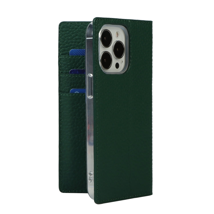 For iPhone 13 Pro Litchi Texture Genuine Leather Phone Case With Lanyard & Holder & Card Slots & Wallet (Dark Green) - iPhone 13 Pro Cases by buy2fix | Online Shopping UK | buy2fix