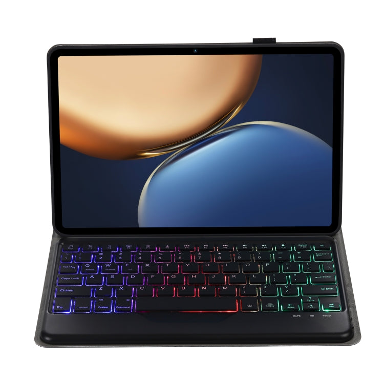 AHV7-BS Lambskin Texture Tri-color Backlight Bluetooth Keyboard Leather Tablet Case For Honor Pad V8 / Tablet V7 Pro(Black) - Huawei Keyboard by buy2fix | Online Shopping UK | buy2fix
