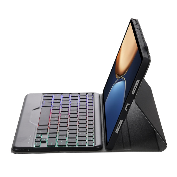 AHV7-BS Lambskin Texture Tri-color Backlight Bluetooth Keyboard Leather Tablet Case For Honor Pad V8 / Tablet V7 Pro(Black) - Huawei Keyboard by buy2fix | Online Shopping UK | buy2fix