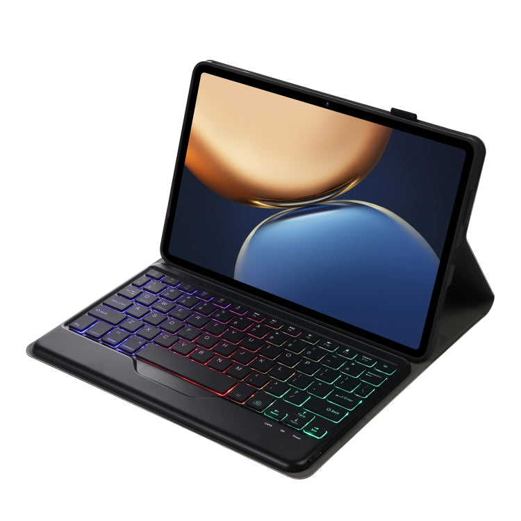 AHV7-BS Lambskin Texture Tri-color Backlight Bluetooth Keyboard Leather Tablet Case For Honor Pad V8 / Tablet V7 Pro(Black) - Huawei Keyboard by buy2fix | Online Shopping UK | buy2fix