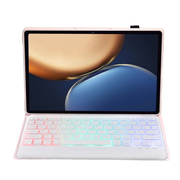 AHV7-BS Lambskin Texture Tri-color Backlight Bluetooth Keyboard Leather Tablet Case For Honor Pad V8 / Tablet V7 Pro(Pink) - Huawei Keyboard by buy2fix | Online Shopping UK | buy2fix