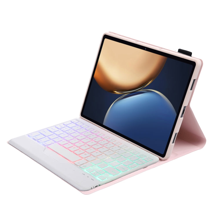 AHV7-BS Lambskin Texture Tri-color Backlight Bluetooth Keyboard Leather Tablet Case For Honor Pad V8 / Tablet V7 Pro(Pink) - Huawei Keyboard by buy2fix | Online Shopping UK | buy2fix