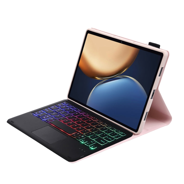 AHV7-AS Lambskin Texture Tri-color Backlight Bluetooth Keyboard Leather Tablet Case with Touchpad For Honor Pad V8 / Tablet V7 Pro(Pink) - Huawei Keyboard by buy2fix | Online Shopping UK | buy2fix