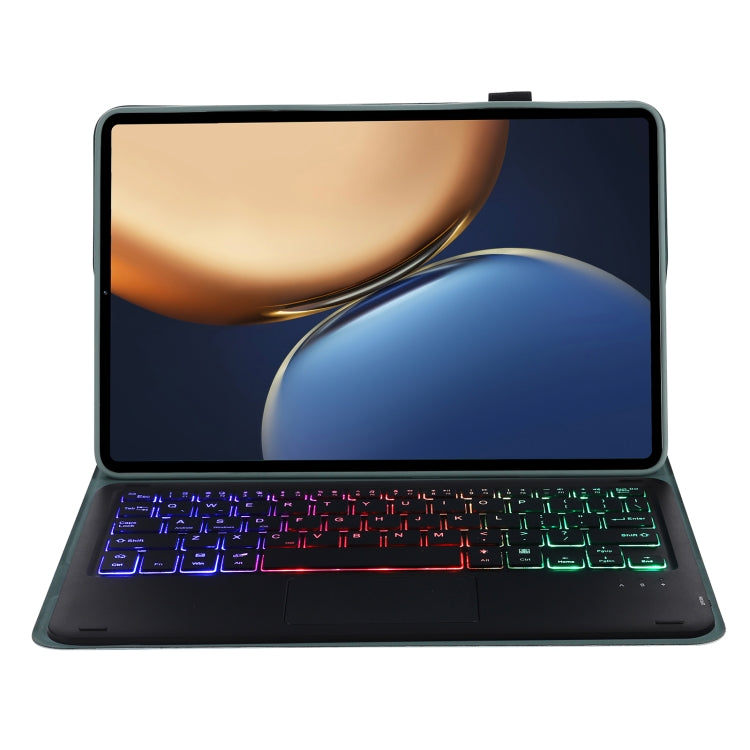 AHV7-AS Lambskin Texture Tri-color Backlight Bluetooth Keyboard Leather Tablet Case with Touchpad For Honor Pad V8 / Tablet V7 Pro(Dark Green) - Huawei Keyboard by buy2fix | Online Shopping UK | buy2fix
