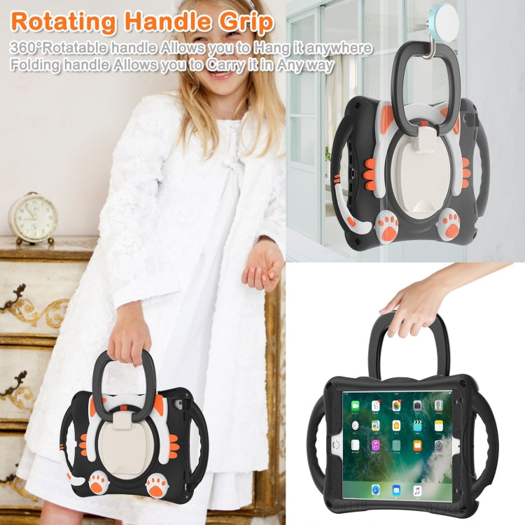 Cute Cat King Kids Shockproof Silicone Tablet Case with Holder & Shoulder Strap & Handle For iPad 9.7 2018 / 2017 / Air / Air 2 / Pro 9.7(Black Orange) - iPad 9.7 (2018) & (2017) Cases by buy2fix | Online Shopping UK | buy2fix