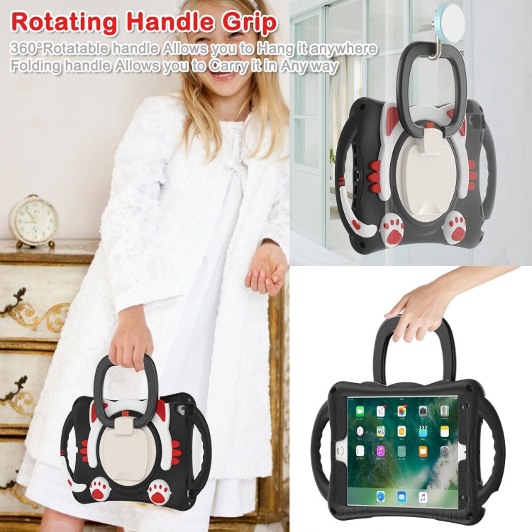 Cute Cat King Kids Shockproof Silicone Tablet Case with Holder & Shoulder Strap & Handle For iPad 9.7 2018 / 2017 / Air / Air 2 / Pro 9.7(Black Red) - iPad 9.7 (2018) & (2017) Cases by buy2fix | Online Shopping UK | buy2fix