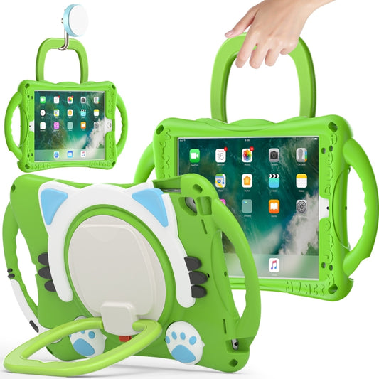 Cute Cat King Kids Shockproof Silicone Tablet Case with Holder & Shoulder Strap & Handle For iPad 9.7 2018 / 2017 / Air / Air 2 / Pro 9.7(Green) - iPad 9.7 (2018) & (2017) Cases by buy2fix | Online Shopping UK | buy2fix