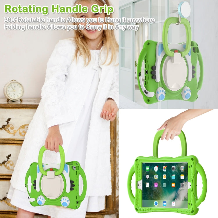 Cute Cat King Kids Shockproof Silicone Tablet Case with Holder & Shoulder Strap & Handle For iPad 9.7 2018 / 2017 / Air / Air 2 / Pro 9.7(Green) - iPad 9.7 (2018) & (2017) Cases by buy2fix | Online Shopping UK | buy2fix