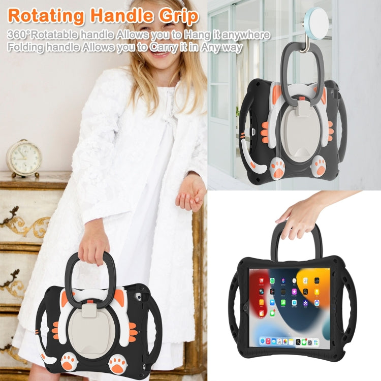Cute Cat King Kids Shockproof Silicone Tablet Case with Holder & Shoulder Strap & Handle For iPad 10.2 2019 / 2020 / 2021 / Pro 10.5(Black Orange) - iPad 10.2 Cases by buy2fix | Online Shopping UK | buy2fix