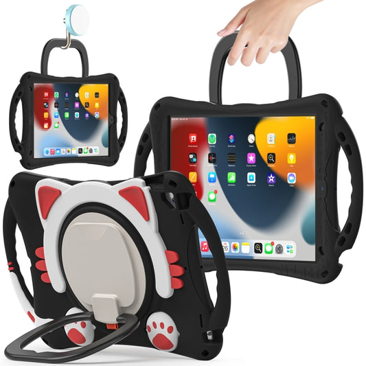 Cute Cat King Kids Shockproof Silicone Tablet Case with Holder & Shoulder Strap & Handle For iPad 10.2 2019 / 2020 / 2021 / Pro 10.5(Black Red) - iPad 10.2 Cases by buy2fix | Online Shopping UK | buy2fix