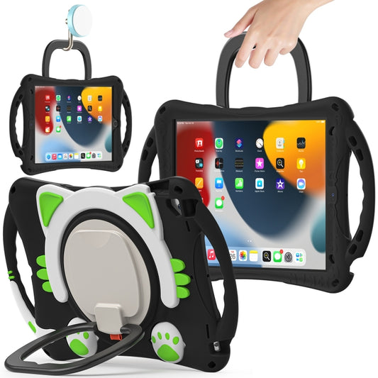 Cute Cat King Kids Shockproof Silicone Tablet Case with Holder & Shoulder Strap & Handle For iPad 10.2 2019 / 2020 / 2021 / Pro 10.5(Black Green) - iPad 10.2 Cases by buy2fix | Online Shopping UK | buy2fix