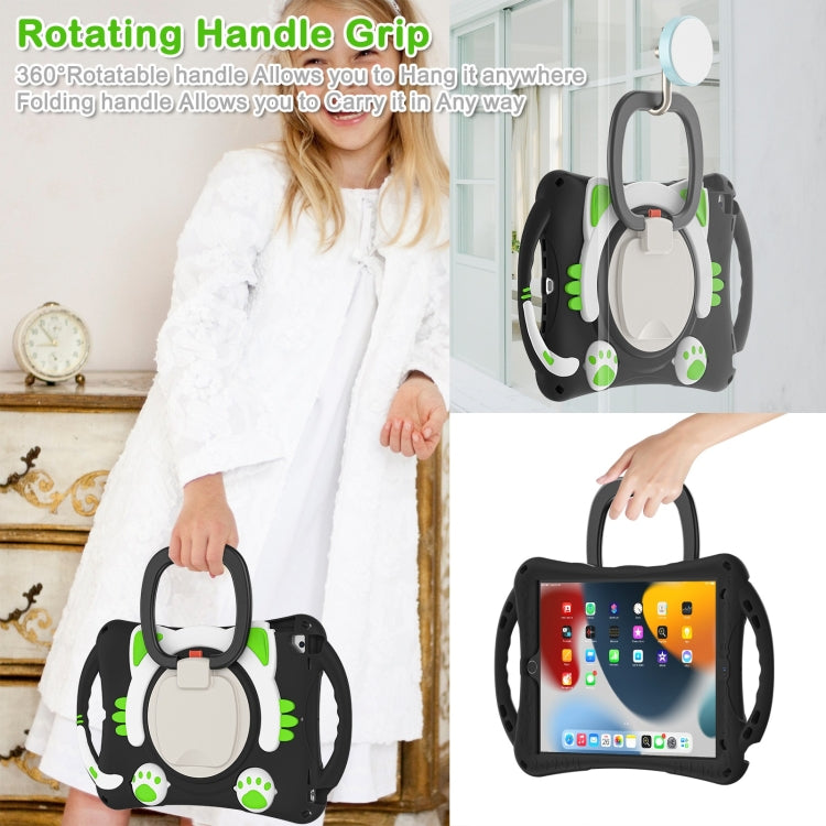 Cute Cat King Kids Shockproof Silicone Tablet Case with Holder & Shoulder Strap & Handle For iPad 10.2 2019 / 2020 / 2021 / Pro 10.5(Black Green) - iPad 10.2 Cases by buy2fix | Online Shopping UK | buy2fix