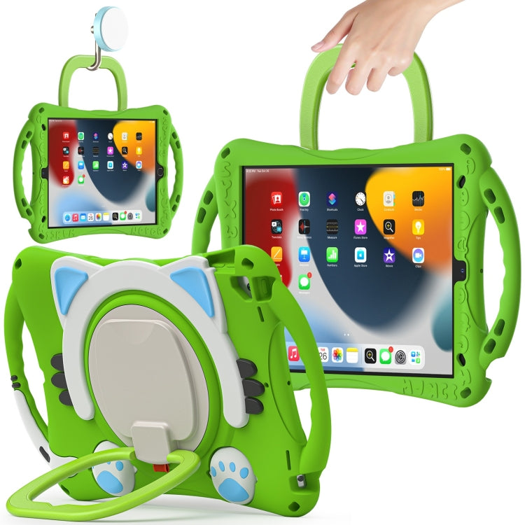 Cute Cat King Kids Shockproof Silicone Tablet Case with Holder & Shoulder Strap & Handle For iPad 10.2 2019 / 2020 / 2021 / Pro 10.5(Green) - iPad 10.2 Cases by buy2fix | Online Shopping UK | buy2fix