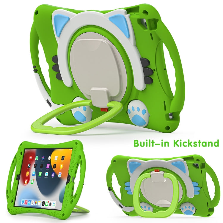 Cute Cat King Kids Shockproof Silicone Tablet Case with Holder & Shoulder Strap & Handle For iPad 10.2 2019 / 2020 / 2021 / Pro 10.5(Green) - iPad 10.2 Cases by buy2fix | Online Shopping UK | buy2fix