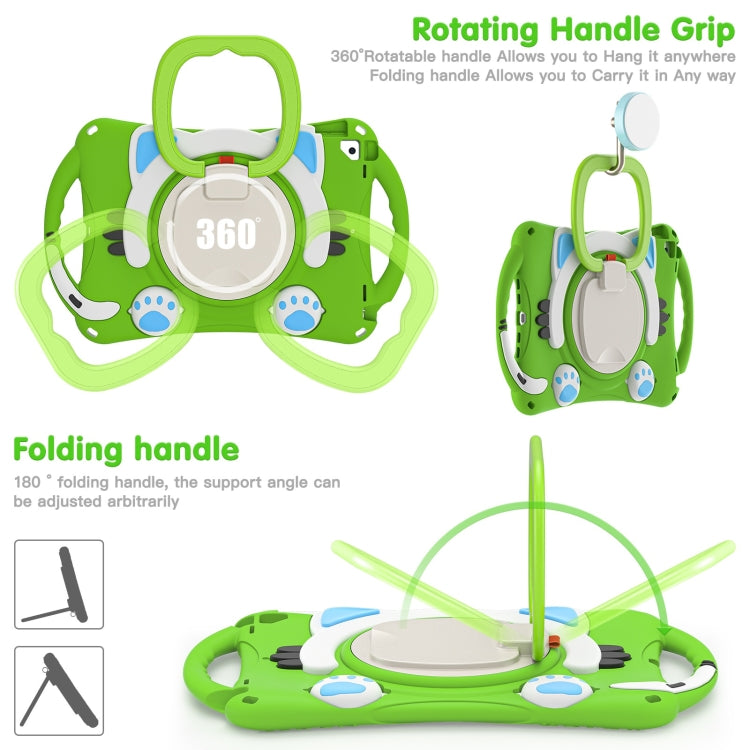 Cute Cat King Kids Shockproof Silicone Tablet Case with Holder & Shoulder Strap & Handle For iPad 10.2 2019 / 2020 / 2021 / Pro 10.5(Green) - iPad 10.2 Cases by buy2fix | Online Shopping UK | buy2fix