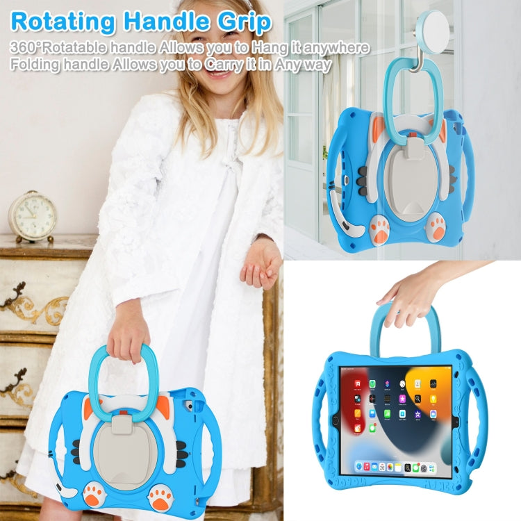 Cute Cat King Kids Shockproof Silicone Tablet Case with Holder & Shoulder Strap & Handle For iPad 10.2 2019 / 2020 / 2021 / Pro 10.5(Light Blue) - iPad 10.2 Cases by buy2fix | Online Shopping UK | buy2fix