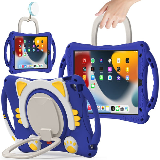 Cute Cat King Kids Shockproof Silicone Tablet Case with Holder & Shoulder Strap & Handle For iPad 10.2 2019 / 2020 / 2021 / Pro 10.5(Dark Blue) - iPad 10.2 Cases by buy2fix | Online Shopping UK | buy2fix
