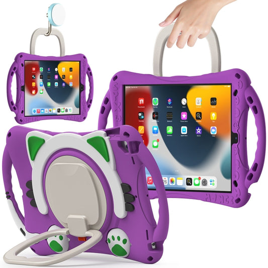 Cute Cat King Kids Shockproof Silicone Tablet Case with Holder & Shoulder Strap & Handle For iPad 10.2 2019 / 2020 / 2021 / Pro 10.5(Purple) - iPad 10.2 Cases by buy2fix | Online Shopping UK | buy2fix