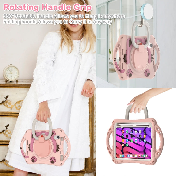 For iPad mini 6 / mini 2024 Cute Cat King Kids Shockproof Silicone Tablet Case with Holder & Shoulder Strap & Handle(Pink) - iPad mini 6 Cases by buy2fix | Online Shopping UK | buy2fix
