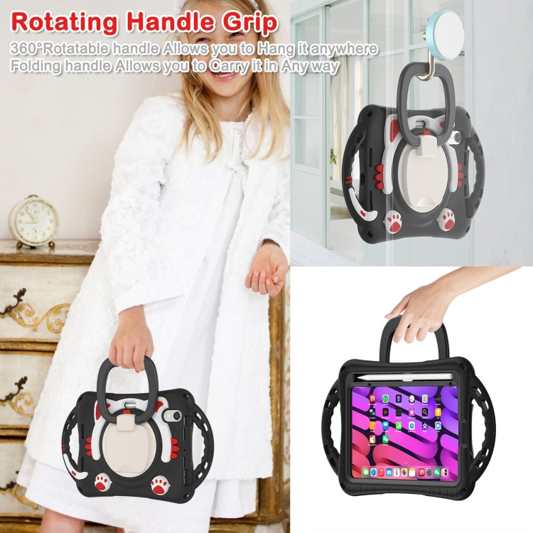 For iPad mini 6 / mini 2024 Cute Cat King Kids Shockproof Silicone Tablet Case with Holder & Shoulder Strap & Handle(Black Red) - iPad mini 6 Cases by buy2fix | Online Shopping UK | buy2fix
