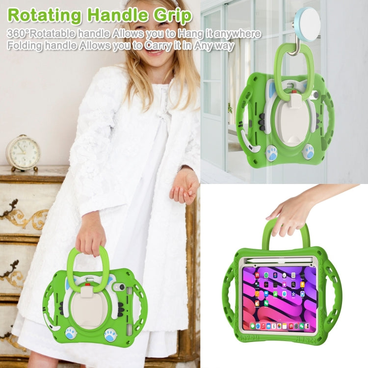 For iPad mini 6 / mini 2024 Cute Cat King Kids Shockproof Silicone Tablet Case with Holder & Shoulder Strap & Handle(Green) - iPad mini 6 Cases by buy2fix | Online Shopping UK | buy2fix