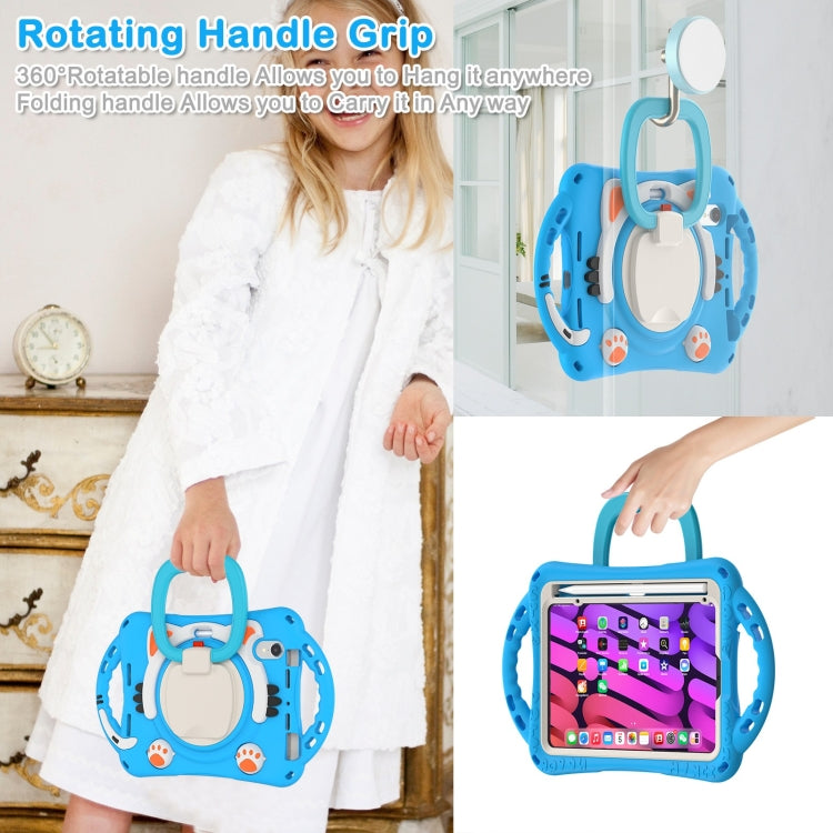 For iPad mini 6 / mini 2024 Cute Cat King Kids Shockproof Silicone Tablet Case with Holder & Shoulder Strap & Handle(Light Blue) - iPad mini 6 Cases by buy2fix | Online Shopping UK | buy2fix