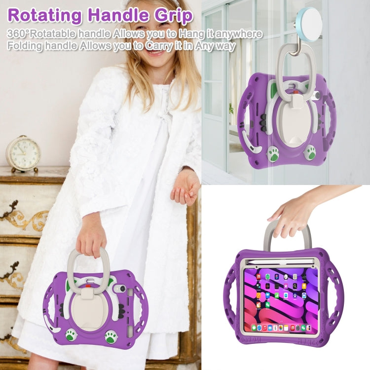 For iPad mini 6 / mini 2024 Cute Cat King Kids Shockproof Silicone Tablet Case with Holder & Shoulder Strap & Handle(Purple) - iPad mini 6 Cases by buy2fix | Online Shopping UK | buy2fix