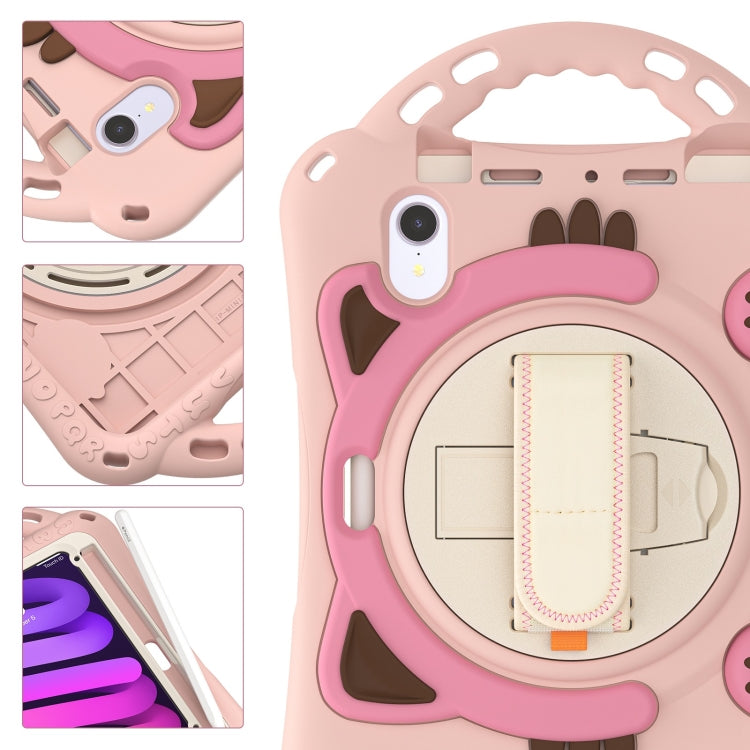 For iPad mini 6 / mini 2024 Cute Cat King Kids Shockproof Silicone Tablet Case with Holder & Shoulder Strap & Handle(Pink) - iPad mini 2024 Cases by buy2fix | Online Shopping UK | buy2fix