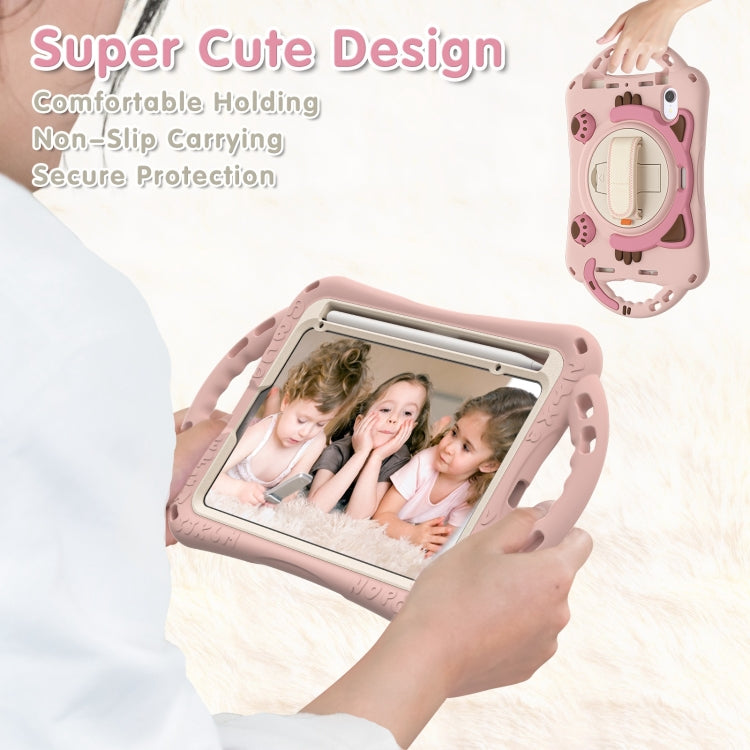 For iPad mini 6 / mini 2024 Cute Cat King Kids Shockproof Silicone Tablet Case with Holder & Shoulder Strap & Handle(Pink) - iPad mini 2024 Cases by buy2fix | Online Shopping UK | buy2fix