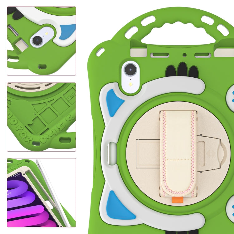 For iPad mini 6 / mini 2024 Cute Cat King Kids Shockproof Silicone Tablet Case with Holder & Shoulder Strap & Handle(Green) - iPad mini 2024 Cases by buy2fix | Online Shopping UK | buy2fix