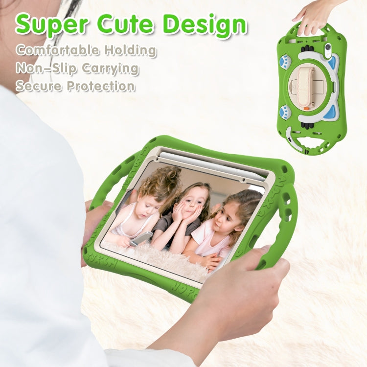 For iPad mini 6 / mini 2024 Cute Cat King Kids Shockproof Silicone Tablet Case with Holder & Shoulder Strap & Handle(Green) - iPad mini 2024 Cases by buy2fix | Online Shopping UK | buy2fix