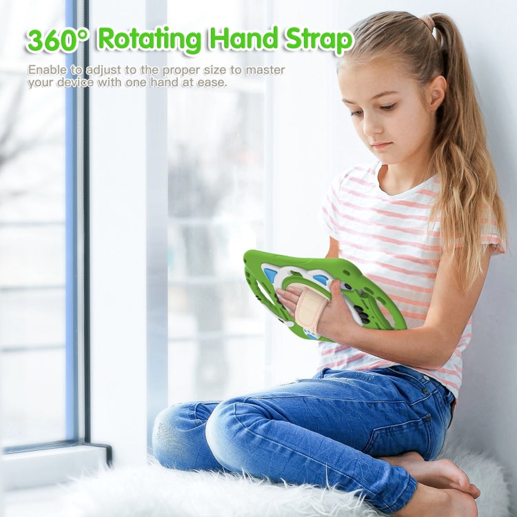 For iPad mini 6 / mini 2024 Cute Cat King Kids Shockproof Silicone Tablet Case with Holder & Shoulder Strap & Handle(Green) - iPad mini 2024 Cases by buy2fix | Online Shopping UK | buy2fix