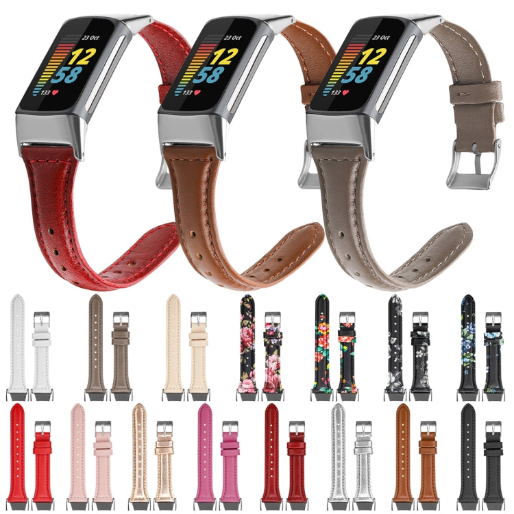 For Fitbit Charge 5 FC5-18 Leather Strap Watch Band, Size:S(Black) - Watch Bands by buy2fix | Online Shopping UK | buy2fix