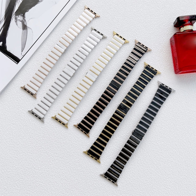 Ceramic One-bead Steel Strap Watch Band For Apple Watch Ultra 49mm&Watch Ultra 2 49mm / Series 9&8&7 45mm / SE 3&SE 2&6&SE&5&4 44mm / 3&2&1 42mm(White Rose Gold) by buy2fix