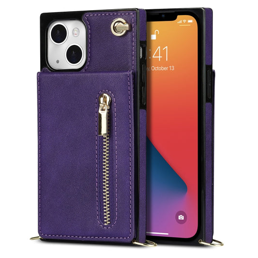 For iPhone 13 mini Cross-body Zipper Square Phone Case with Holder (Purple) - iPhone 13 mini Cases by buy2fix | Online Shopping UK | buy2fix