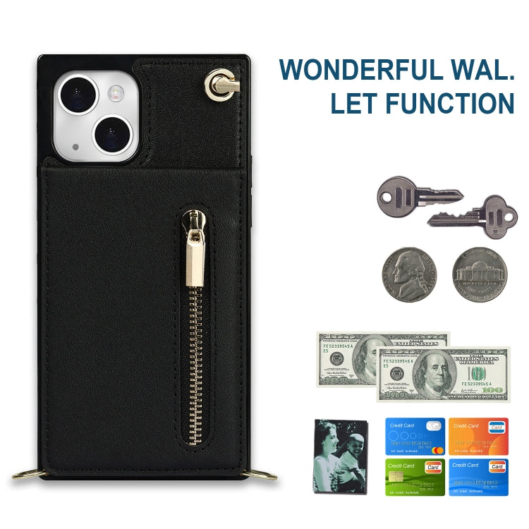 For iPhone 13 Cross-body Zipper Square Phone Case with Holder(Black) - iPhone 13 Cases by buy2fix | Online Shopping UK | buy2fix