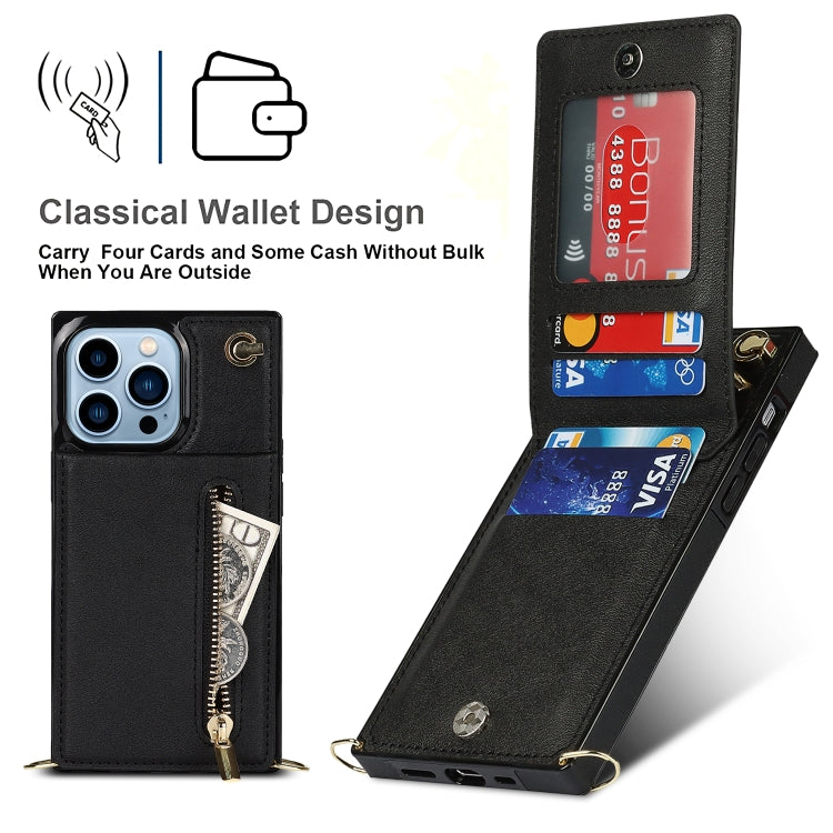 For iPhone 13 Pro Cross-body Zipper Square Phone Case with Holder (Black) - iPhone 13 Pro Cases by buy2fix | Online Shopping UK | buy2fix