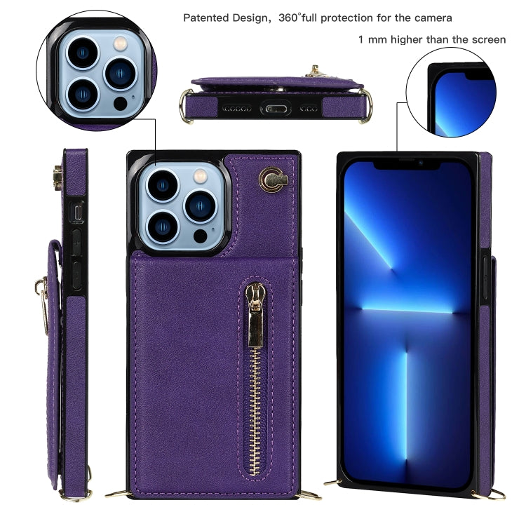 For iPhone 13 Pro Cross-body Zipper Square Phone Case with Holder (Purple) - iPhone 13 Pro Cases by buy2fix | Online Shopping UK | buy2fix