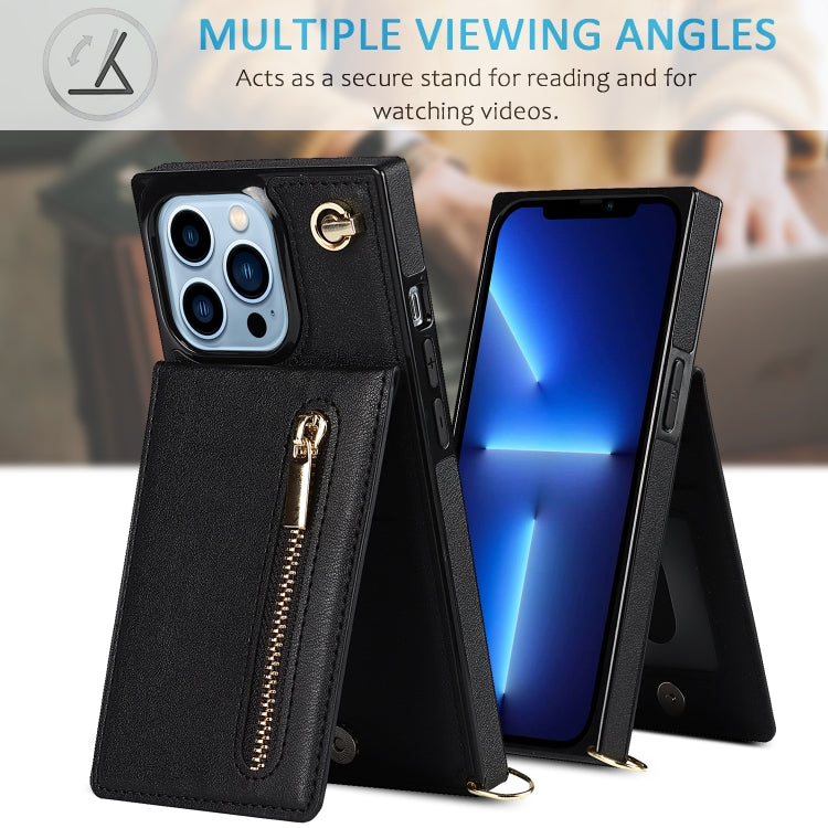 For iPhone 13 Pro Max Cross-body Zipper Square Phone Case with Holder (Black) - iPhone 13 Pro Max Cases by buy2fix | Online Shopping UK | buy2fix