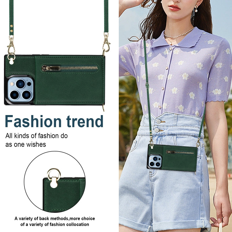 For iPhone 13 Pro Max Cross-body Zipper Square Phone Case with Holder (Green) - iPhone 13 Pro Max Cases by buy2fix | Online Shopping UK | buy2fix
