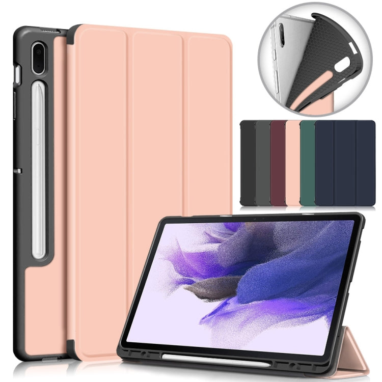 For Samsung Galaxy Tab S7 FE 12.4 Solid Color TPU Horizontal Flip Tablet Leather Case with 3-Fold Holder & Sleep / Wake-up Function(Grey) by buy2fix